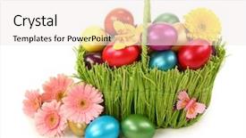  Presentation with easter basket - Presentation theme enhanced with basket with easter eggs background and a sky blue colored foreground