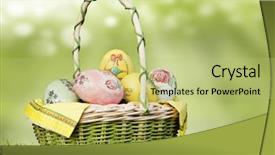  Presentation with easter basket - Beautiful PPT layouts featuring basket with easter eggs backdrop and a yellow colored foreground