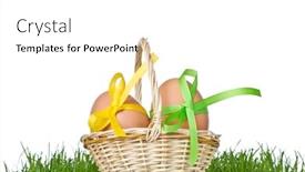  Presentation with easter basket - Audience pleasing theme consisting of basket with easter eggs in the grass backdrop and a white colored foreground
