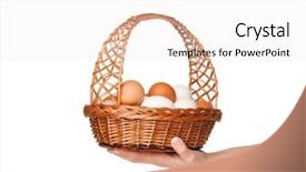  Presentation with carton for eggs - Colorful slide deck enhanced with basket with eggs in woman backdrop and a  colored foreground