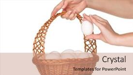  Presentation with woman covering man mouth hand - PPT layouts having basket with eggs in woman background and a  colored foreground
