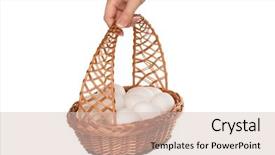 Presentation with mobile phone in woman hand - PPT layouts featuring basket with eggs in woman background and a  colored foreground