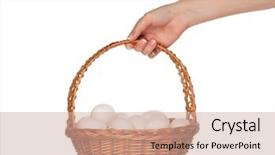  Presentation with mobile phone in woman hand - PPT layouts featuring basket with eggs in woman background and a  colored foreground