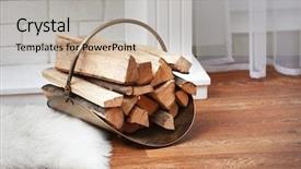  Presentation with living room - Slides having basket with firewood in living background and a soft green colored foreground