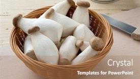  Presentation with oyster mushrooms fresh mushrooms - Slide set consisting of basket-with-fresh-raw-mini background and a coral colored foreground