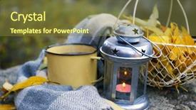  Presentation with red and gold leaves - Presentation design with basket with golden leaves lamp background and a  colored foreground