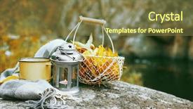  Presentation with red and gold leaves - PPT layouts with basket with golden leaves lamp background and a  colored foreground