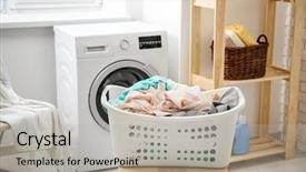  Presentation with laundry - Slide set enhanced with basket with laundry on stool background and a light gray colored foreground