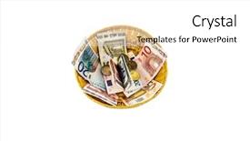  Presentation with money - Amazing PPT layouts having basket with money for donations backdrop and a white colored foreground