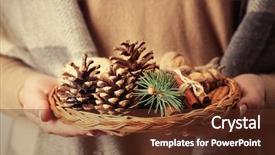  Presentation with wicker - PPT theme consisting of basket with nuts and evergreen background and a tawny brown colored foreground