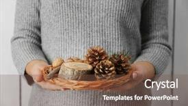  Presentation with wicker - Slide deck having basket with nuts and evergreen background and a tawny brown colored foreground