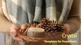  Presentation with dry fruits and nuts - Colorful presentation design enhanced with basket with nuts and evergreen backdrop and a tawny brown colored foreground