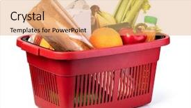  Presentation with plastic product - Slide set with basket with of grocery product background and a coral colored foreground