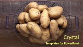  Presentation with old - Colorful presentation design enhanced with basket-with-raw-fresh-potatoes backdrop and a tawny brown colored foreground