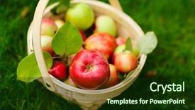  Presentation with food red - Beautiful presentation design featuring basket with red organic apples backdrop and a tawny brown colored foreground