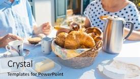  Presentation with jesus bread and wine - Presentation theme with basket with rolls and croissant background and a light blue colored foreground