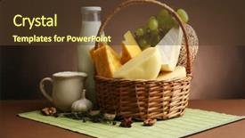  Presentation with dairy products - Colorful theme enhanced with basket with tasty dairy products on wooden table on dark brown background backdrop and a tawny brown colored foreground