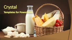  Presentation with dairy products - Slide set with basket with tasty dairy products on wooden table on dark brown background background and a tawny brown colored foreground