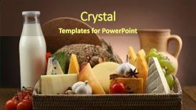  Presentation with dairy - PPT theme featuring basket with tasty dairy products on wooden tray on dark background background and a tawny brown colored foreground