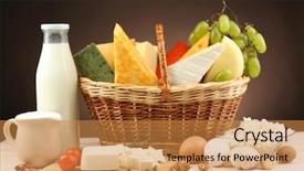  Presentation with dairy products - Slide deck enhanced with basket with tasty dairy products background and a gold colored foreground