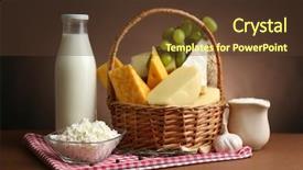  Presentation with dairy products - Slide deck having basket with tasty dairy products on wooden table on dark brown background background and a tawny brown colored foreground