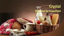  Presentation with dairy products - Audience pleasing PPT theme consisting of basket with tasty dairy products on wooden table on dark background backdrop and a tawny brown colored foreground