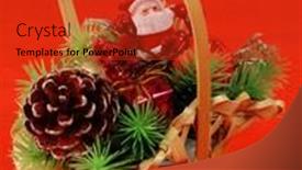  Presentation with pine cone - PPT theme consisting of basket with traditional christmas decorations - santa and pine cone background and a red colored foreground