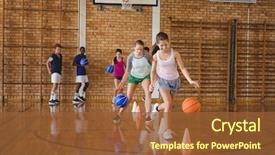  Presentation with high school - PPT theme featuring basketball - high school kids practicing football background and a tawny brown colored foreground