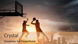  Presentation with game - Beautiful slide set featuring basketball - it is game time mixed backdrop and a coral colored foreground