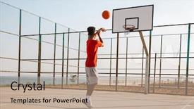  Presentation with young children playing - Colorful PPT theme enhanced with basketball at the sport ground backdrop and a coral colored foreground