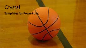  Presentation with wood basketball court - Presentation theme with basketball ball on a court background and a  colored foreground