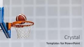  Presentation with ball sports - Presentation design consisting of basketball-ball-on-wooden-sports background and a light gray colored foreground