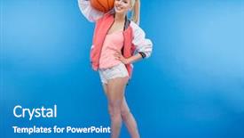  Presentation with basketball female blue - Audience pleasing slides consisting of basketball ball over blue backgorund backdrop and a  colored foreground