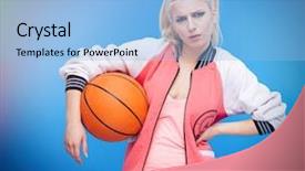  Presentation with basketball female blue - Presentation theme having basketball ball over blue backgorund background and a  colored foreground