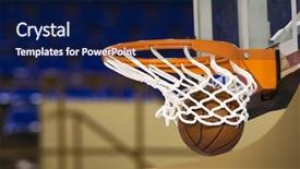  Presentation with basketball court - Audience pleasing presentation theme consisting of basketball court - ball in hoop backdrop and a navy blue colored foreground