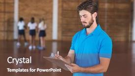  Presentation with school sports - Amazing presentation theme having basketball court at school gym backdrop and a tawny brown colored foreground