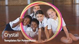  Presentation with school kids - PPT layouts having basketball court at school gym background and a tawny brown colored foreground