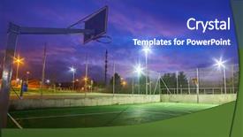  Presentation with basketball court - Slide set featuring basketball court illuminated at dusk background and a royal blue colored foreground