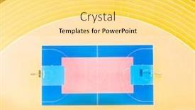  Presentation with basketball court - Beautiful presentation design featuring basketball-court-on-stadium backdrop and a yellow colored foreground