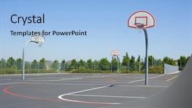  Presentation with basketball court - Presentation theme featuring basketball court on the black background and a light blue colored foreground
