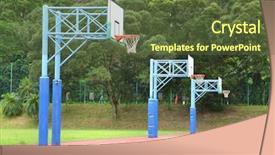  Presentation with basketball court - PPT theme with basketball court background and a tawny brown colored foreground