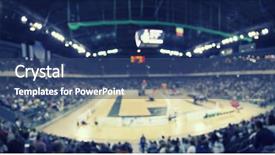  Presentation with sports arena - Cool new theme with basketball events - defocused background of sports arena backdrop and a ocean colored foreground