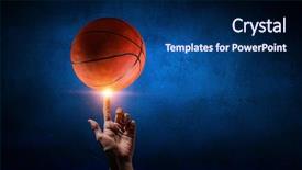  Presentation with basketball - Audience pleasing presentation theme consisting of basketball game concept backdrop and a navy blue colored foreground
