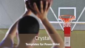  Presentation with shooting game - PPT layouts consisting of basketball game player shooting on basket indoor in gym background and a violet colored foreground