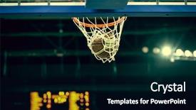  Presentation with sports arena - PPT theme with basketball going through the hoop background and a black colored foreground