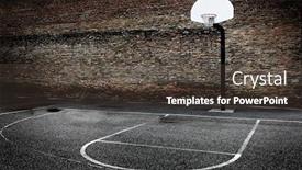 Presentation with urban - Amazing PPT layouts having basketball-hoop-in-urban-setting backdrop and a tawny brown colored foreground