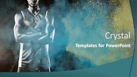  Presentation with color powder - Colorful PPT theme enhanced with basketball player against splashing of color powder backdrop and a teal colored foreground