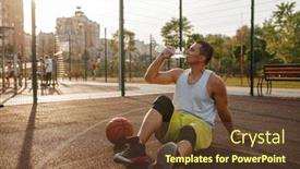  Presentation with basketball court - Audience pleasing slide deck consisting of basketball player drinks water on outdoor court backdrop and a tawny brown colored foreground
