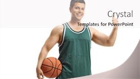  Presentation with basketball - Presentation theme enhanced with basketball-player-in-a-jersey background and a white colored foreground