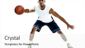  Presentation with basketball - Slide deck with basketball player man isolated background and a white colored foreground